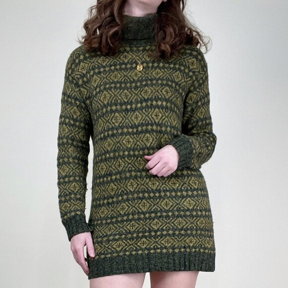 Vintage Fair Isle Sweater Dress Mini Scandi Girl Scandinavian Winter Christmas - Picture 8 of 8